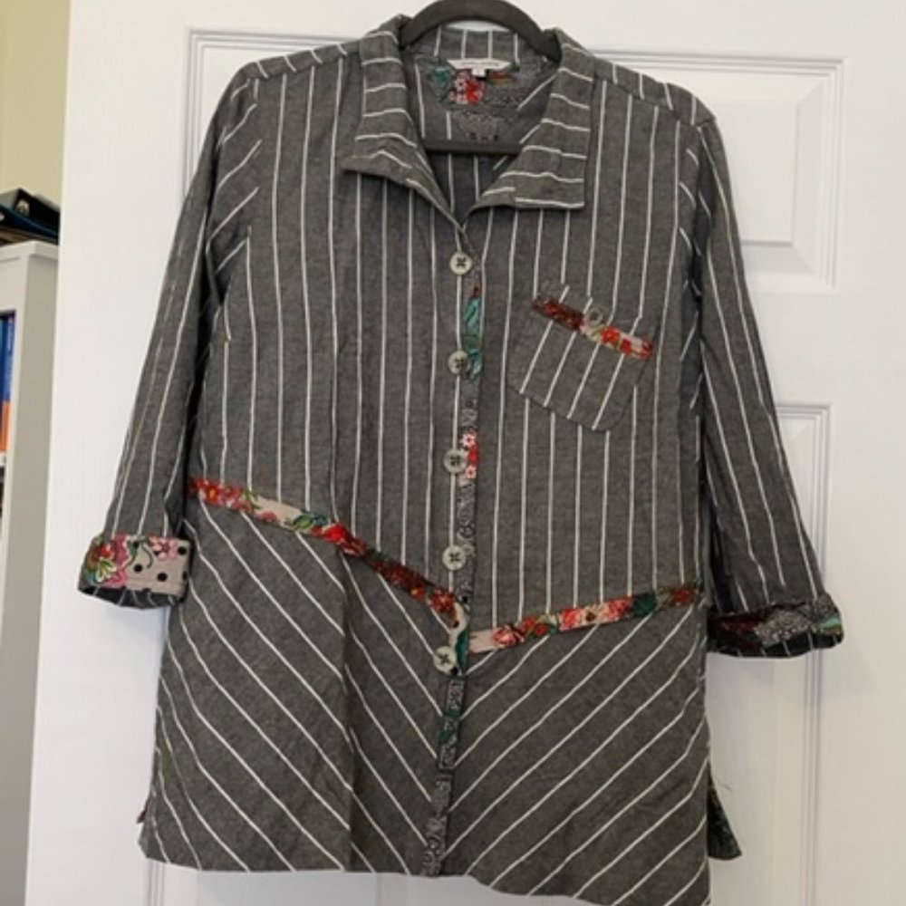 John Mark striped asymmetrical button-down top